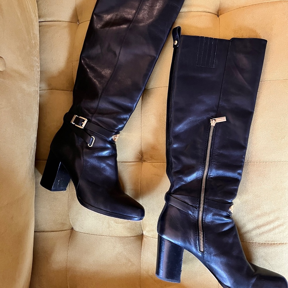 Michael Kors Sleek Black Leather Heeled Boots